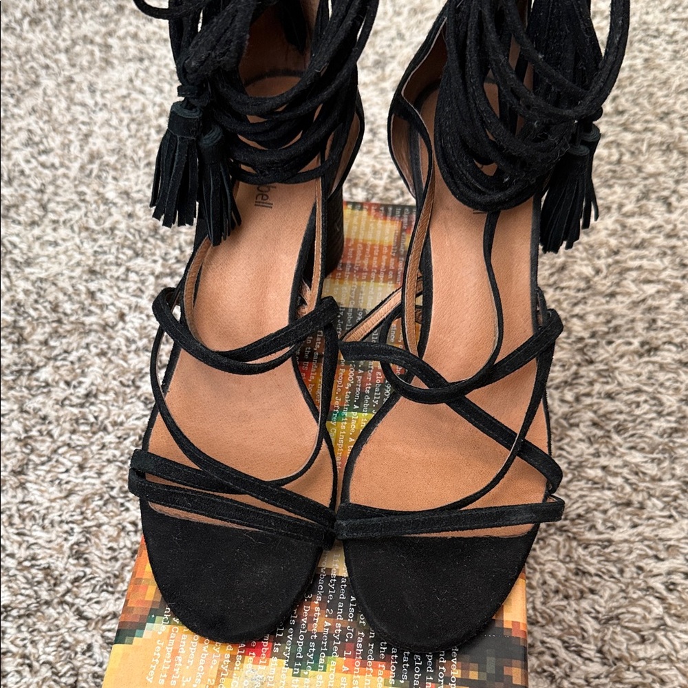 Black Strappy Lace-Up Women's Heels